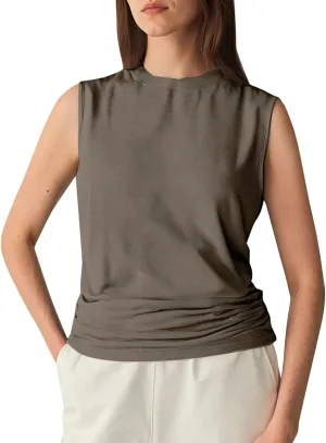 Womens Summer Tank Tops High Neck Workout Crew Neck Sleeveless Top Casual Flowy Trendy Loose Sleeveless Vest Camisole