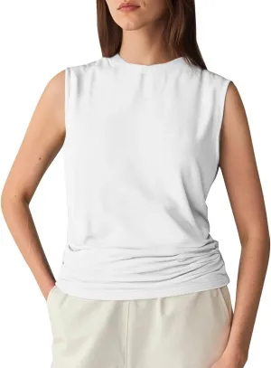 Womens Summer Tank Tops High Neck Workout Crew Neck Sleeveless Top Casual Flowy Trendy Loose Sleeveless Vest Camisole