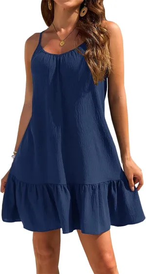Womens Swimsuit Cover Up Spaghetti Straps Beach Mini Dress Ruffle Hem Tank Dresses Summer Vacation Sundress 2025