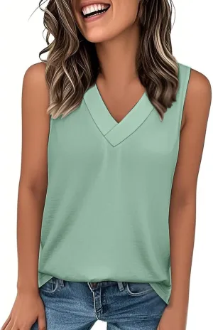 Womens Tank Tops 2025 Comfy T-Shirts Dressy Sleeveless V Neck Summer Loose Tank Top Beach Vacation Shirts