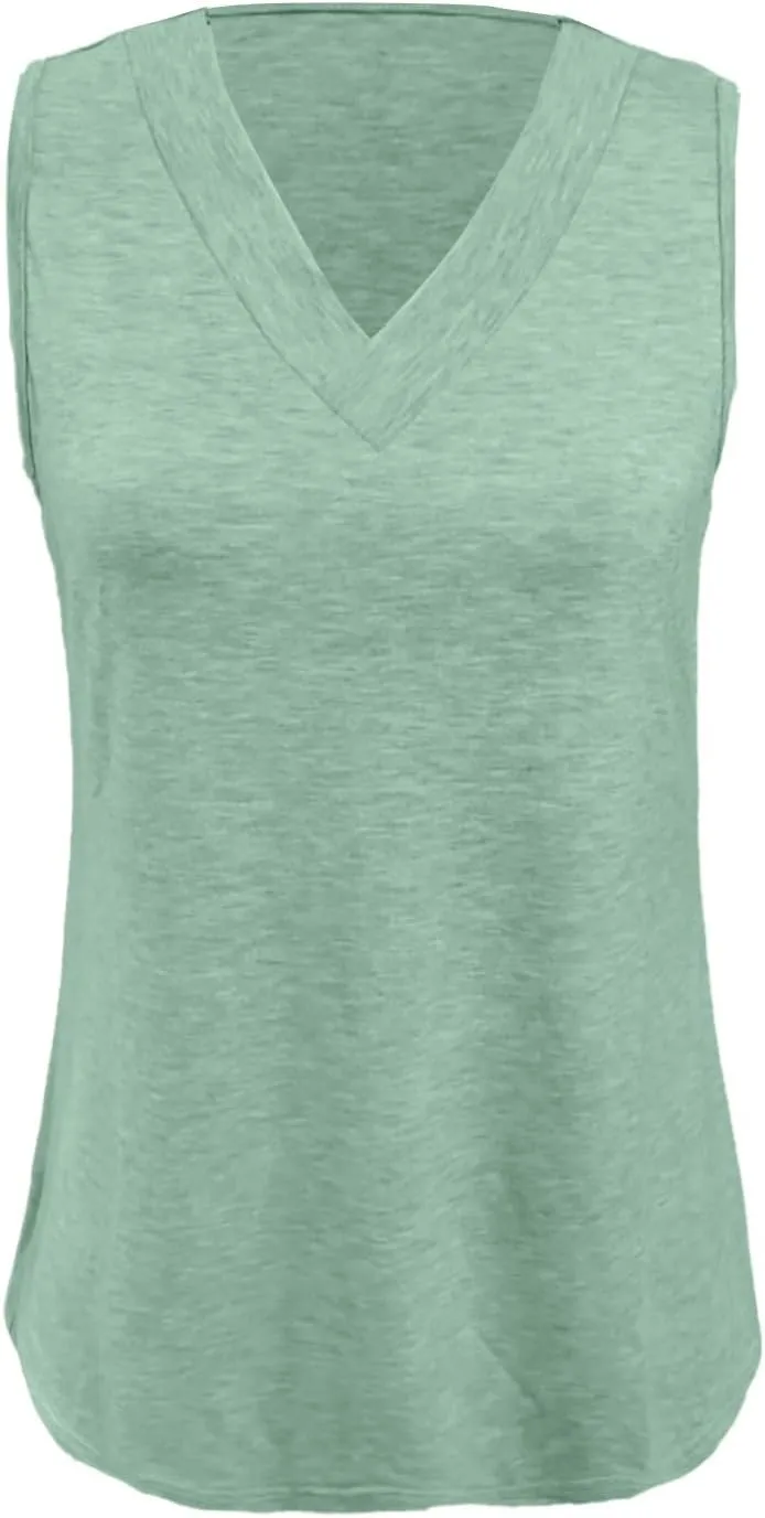 Womens Tank Tops 2025 Comfy T-Shirts Dressy Sleeveless V Neck Summer Loose Tank Top Beach Vacation Shirts