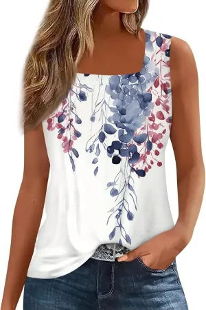 Womens Tank Tops Flowy Square Neck Shirt Loose Fit Sleeveless Blouse Soft Casual Basic y2k Going Out Clothes