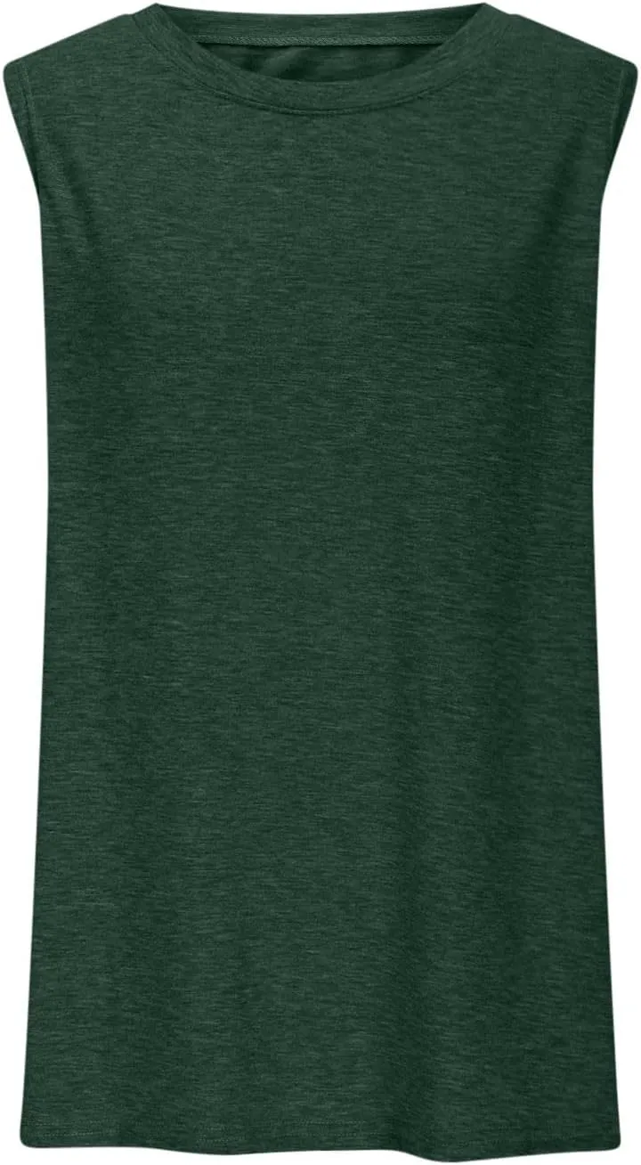 Womens Tank Tops Sleeveless Crew Neck Loose Fit Shirts Summer Clothes Solid Color Basic Tunic Blouse