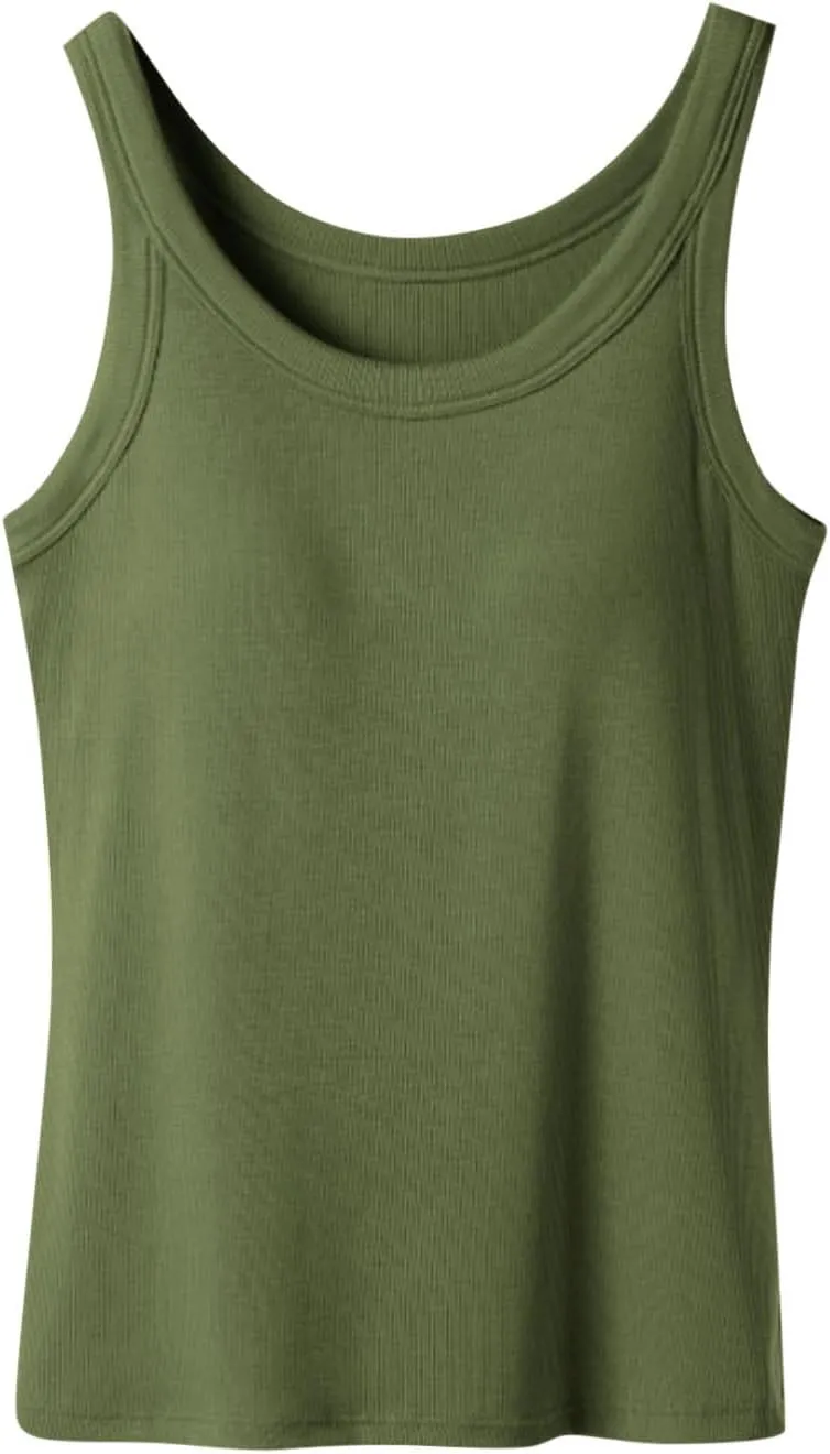 Womens Tank Tops with Built in Shelf Bra Casual Sleeveless Ribbed Sleeveless Gym Yoga Shirts Workout Camisole