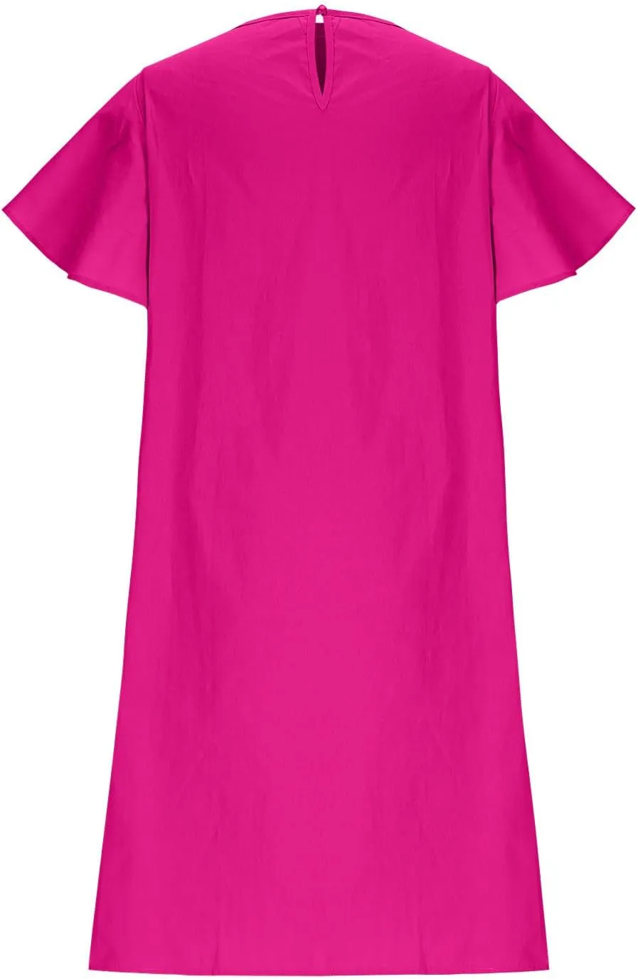 Women's Tiered Ruched Cotton Linen Dress, Solid Color Loose Comfy Midi Dresses Short Sleeve Crewneck Casual Clothes