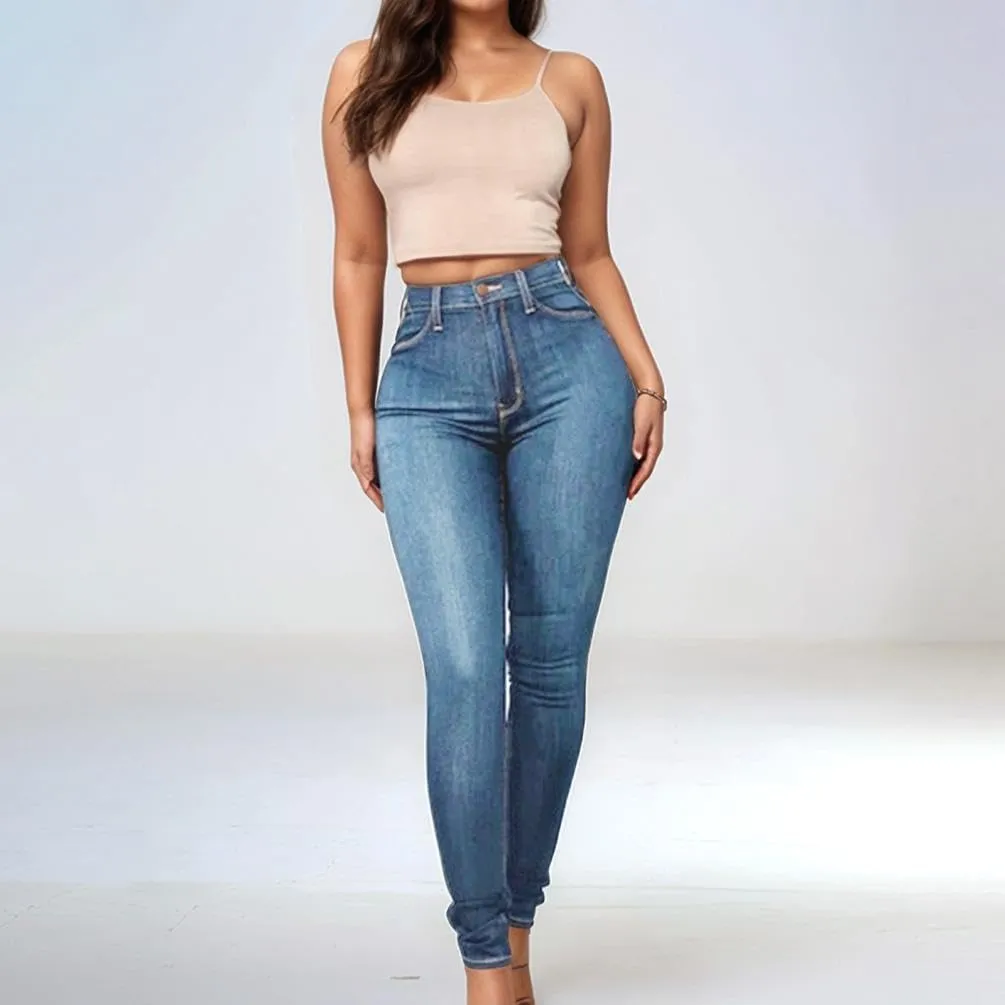 Womens Trendy Skinny Jeans High Waisted Stretch Mom Jeans Casual Dark Wash Denim Pencil Pants for Curvy Women