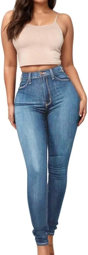 Womens Trendy Skinny Jeans High Waisted Stretch Mom Jeans Casual Dark Wash Denim Pencil Pants for Curvy Women