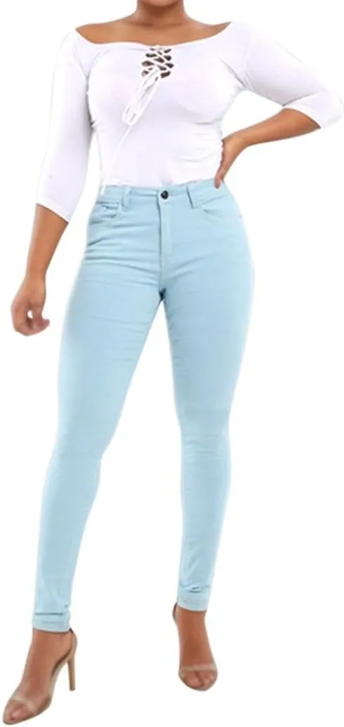 Womens Trendy Skinny Jeans High Waisted Stretch Mom Jeans Casual Dark Wash Denim Pencil Pants for Curvy Women