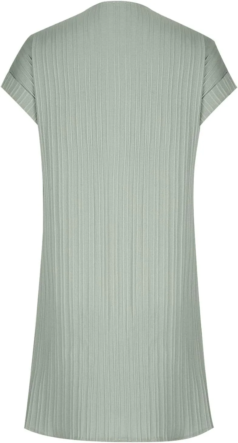 Womens V-Neck Pullover Comfortable Casual Button Dress Summer Loose Flowy Shirt Dresses A Line Ribbed Tunic Dress