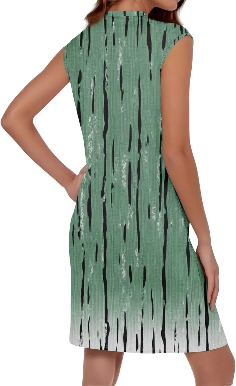 Women's Vacation Sleeveless Mini Dresses Printed Crew Neck Beach Sundress 2025 Summer Casual Loose Pockets Dress