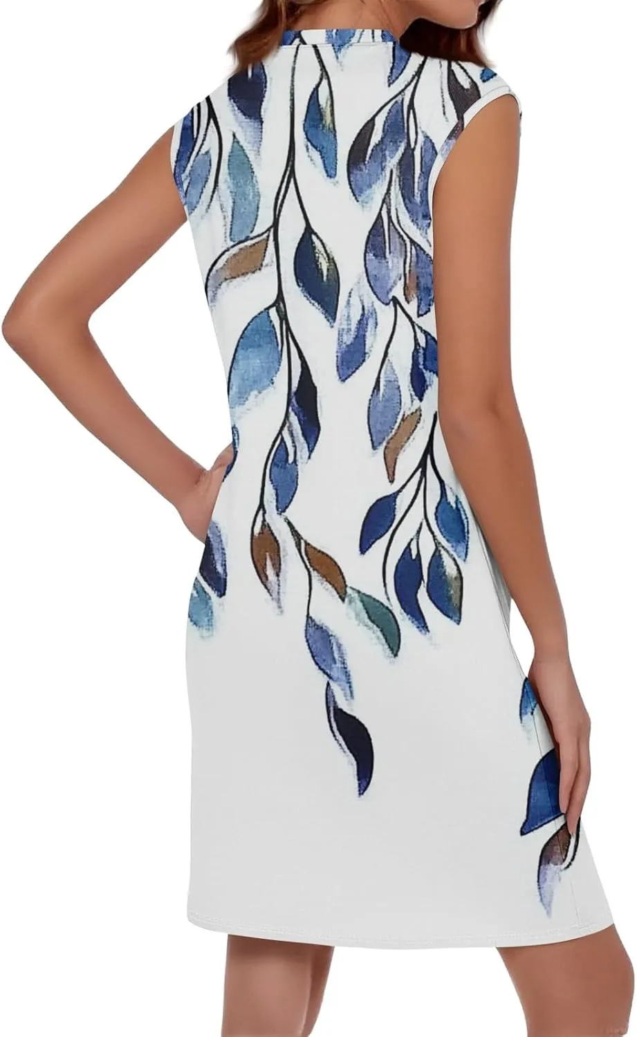 Women's Vacation Sleeveless Mini Dresses Printed Crew Neck Beach Sundress 2025 Summer Casual Loose Pockets Dress