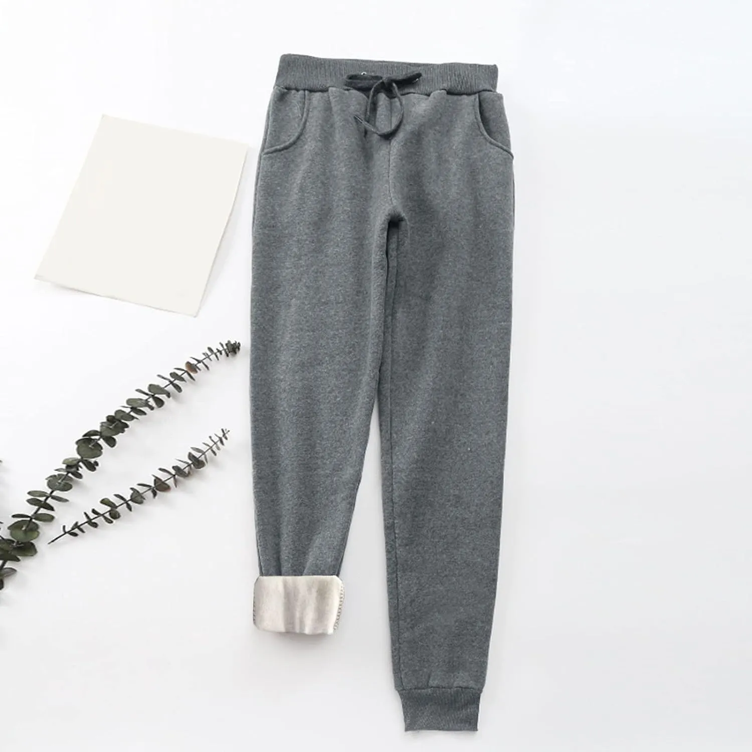 Women's Warm Sherpa Lined Athletic Sweatpants Jogger Fleece Pants High Waist Wide Leg Baggy Casual Lounge Trousers