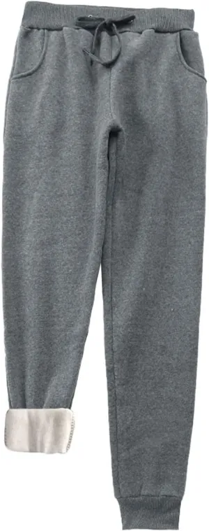 Women's Warm Sherpa Lined Athletic Sweatpants Jogger Fleece Pants High Waist Wide Leg Baggy Casual Lounge Trousers