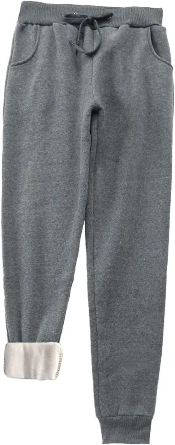 Women's Warm Sherpa Lined Athletic Sweatpants Jogger Fleece Pants High Waist Wide Leg Baggy Casual Lounge Trousers