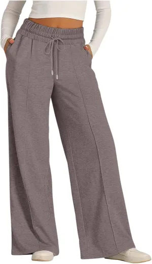 Womens Wide Leg Sweatpants High Waist Cotton Baggy Casual Drawstring Sports Athletic Sweat Pants with Pockets