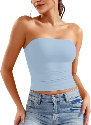Womens Y2K Backless Strapless Tube Top Double Lined Sleeveless Crop Top for Summer 2025 Going Out