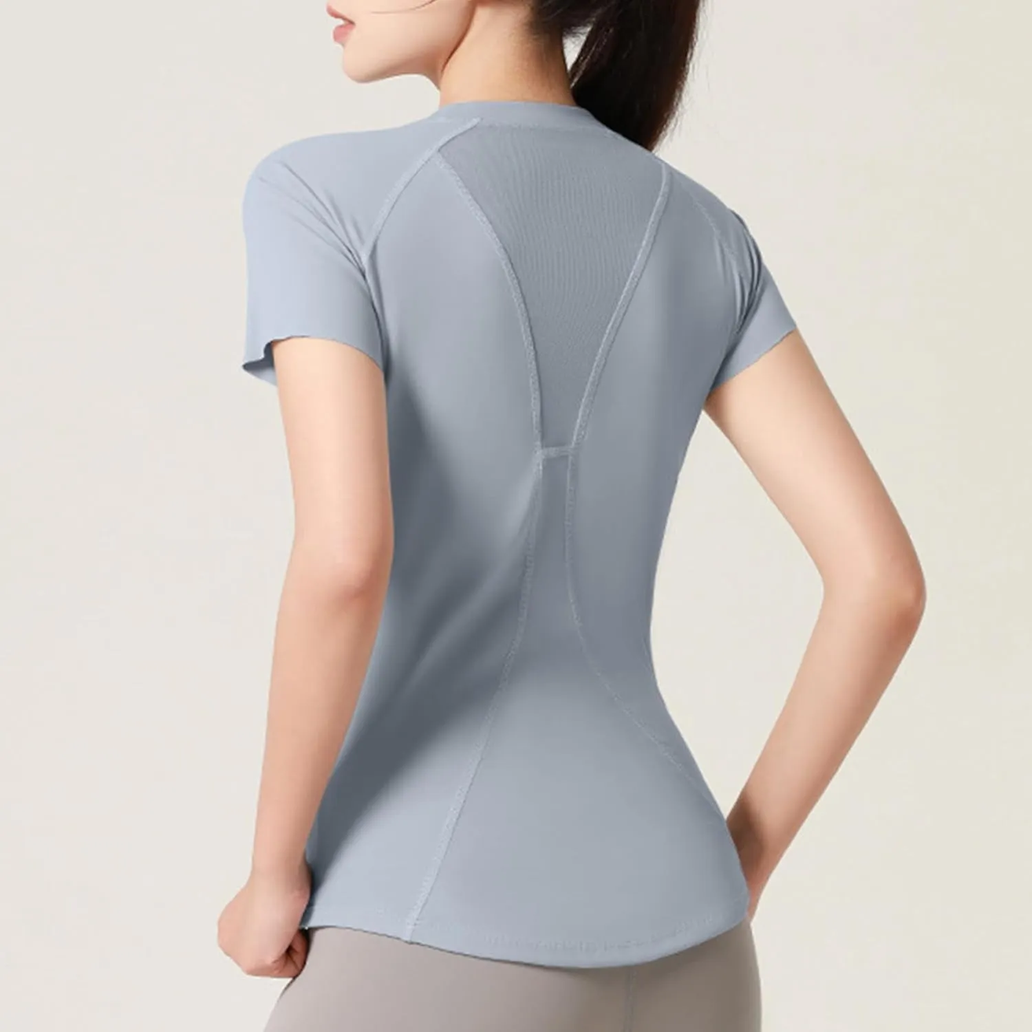 Workout Tops for Women Quick Dry Crewneck Short Sleeve Seamless Gym Shirt Breathable Yoga Athletic Tops
