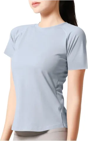 Workout Tops for Women Quick Dry Crewneck Short Sleeve Seamless Gym Shirt Breathable Yoga Athletic Tops