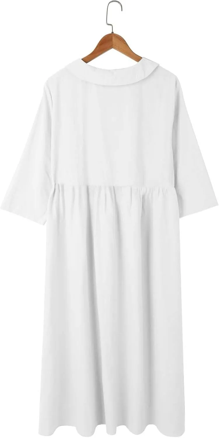 XOWRTE Cotton Linen Dresses for Women 2025 Casual Summer Sleeveless Dresses Loose Fit Turn Down Neck Solid Color Sundress