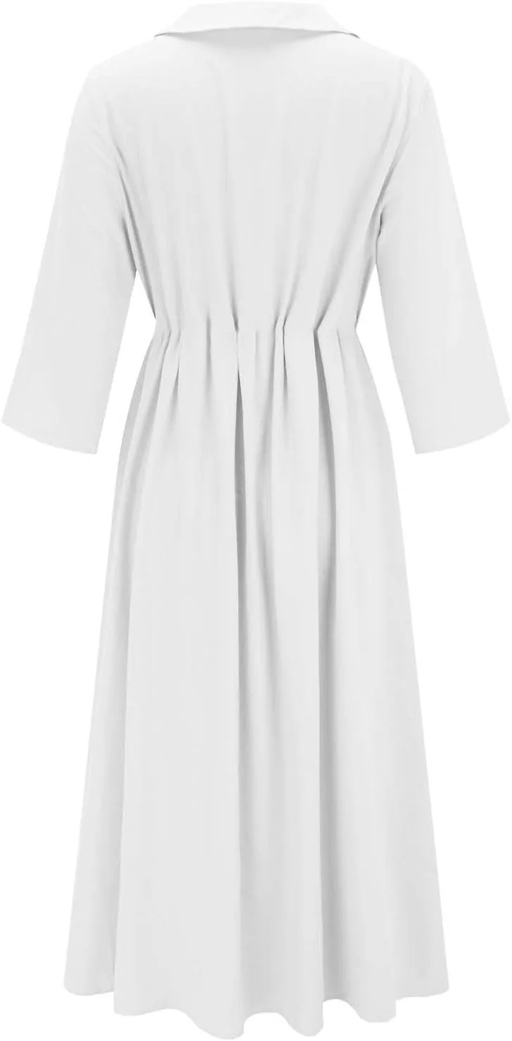 XOWRTE Cotton Linen Dresses for Women 2025 Casual Summer Sleeveless Dresses Loose Fit Turn Down Neck Solid Color Sundress