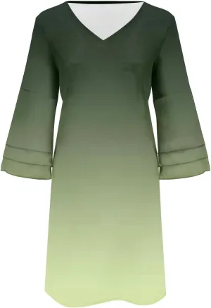 XOWRTE Summer Spring Dress Womens V Neck Cute Shift Dress Bell Sleeve Ruffle Hem Loose Swing Summer Boho Tunic Mini Dress