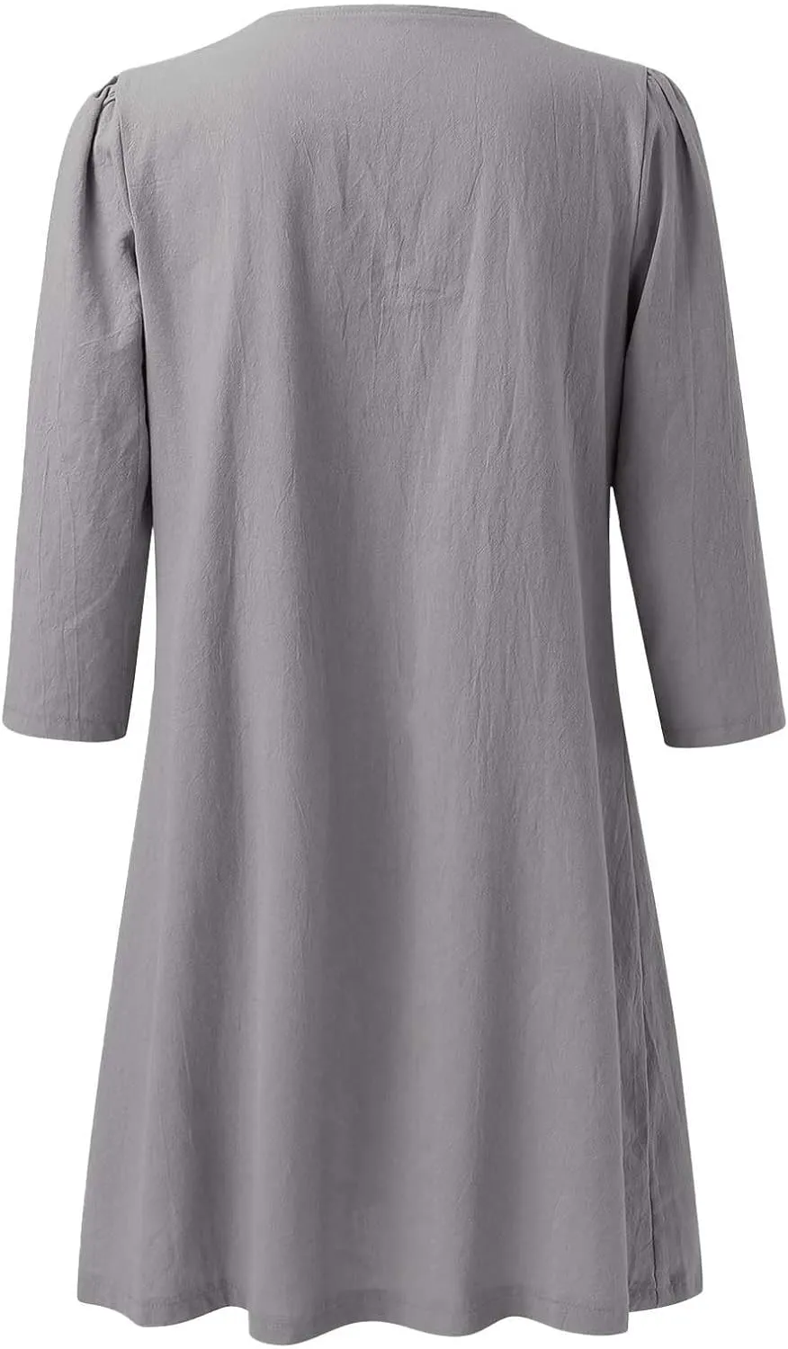XOWRTE Womens Cotton Linen Midi Dress Summer Solid Color 3/4 Sleeve V-Neck T-Shirt Dresses Plus Size Flowy Beach Dress