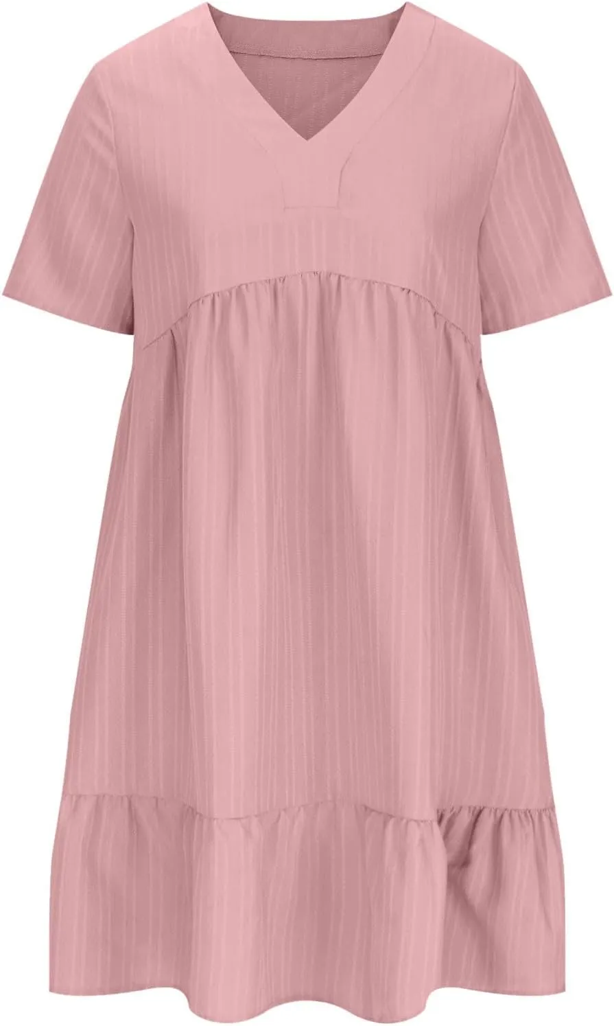 XUNRYAN 2025 Summer Womens Dress V Neck Short Sleeve Mini Dresses Flowy Tiered Ruffle Casual Beach Vacation Sundress Outfit