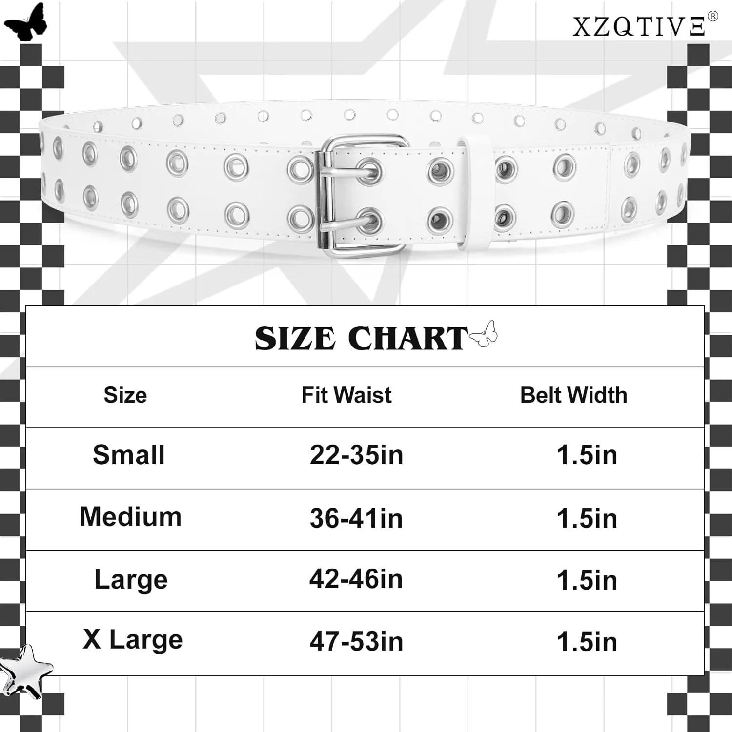 XZQTIVE Double Grommet PU Leather Belt for Women Men Punk metal Jean Belt Wide 1.5 Inch