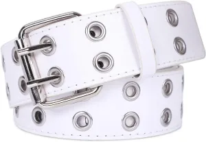XZQTIVE Double Grommet PU Leather Belt for Women Men Punk metal Jean Belt Wide 1.5 Inch