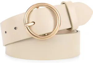XZQTIVE Women Leather Belt with Circle Gold Buckle Fashion Ladies Waist Belt for Jeans Pants Dresses