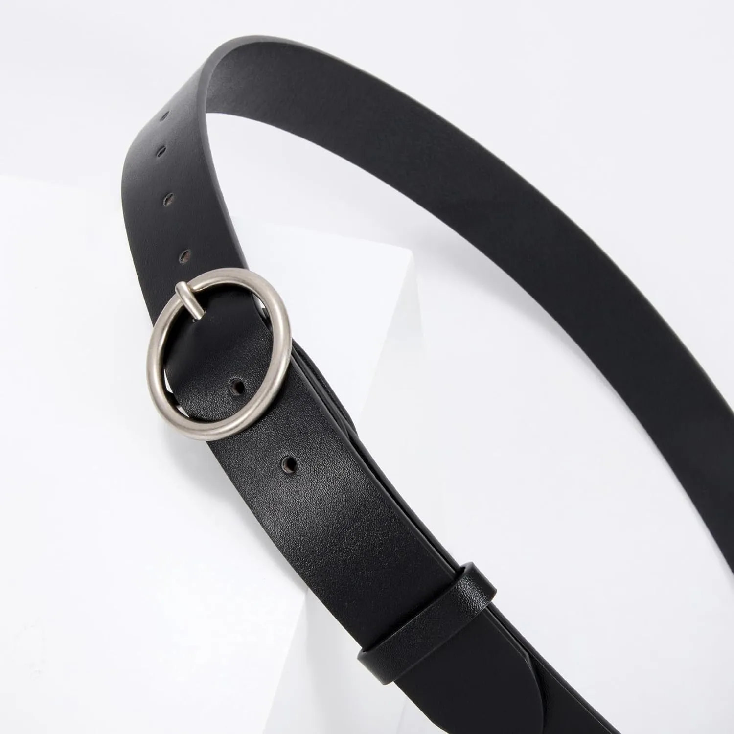 XZQTIVE Women Leather Belt with Circle Gold Buckle Fashion Ladies Waist Belt for Jeans Pants Dresses