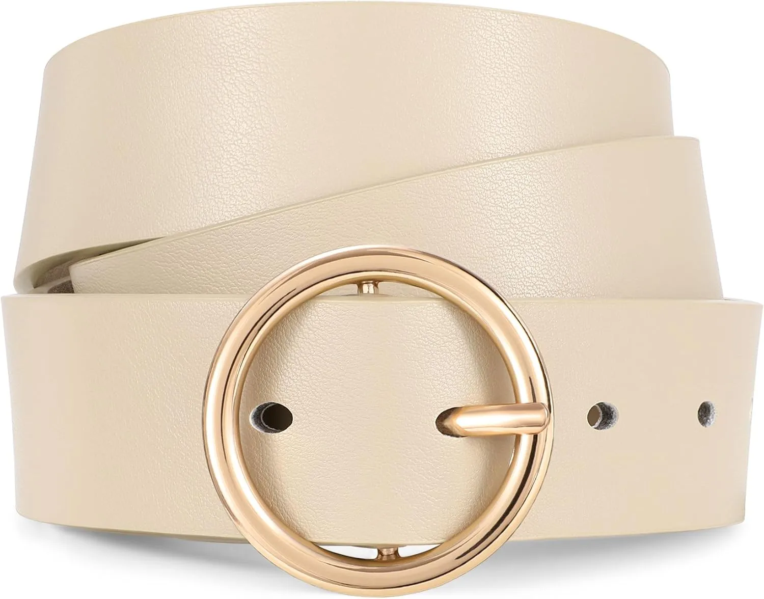 XZQTIVE Women Leather Belt with Circle Gold Buckle Fashion Ladies Waist Belt for Jeans Pants Dresses