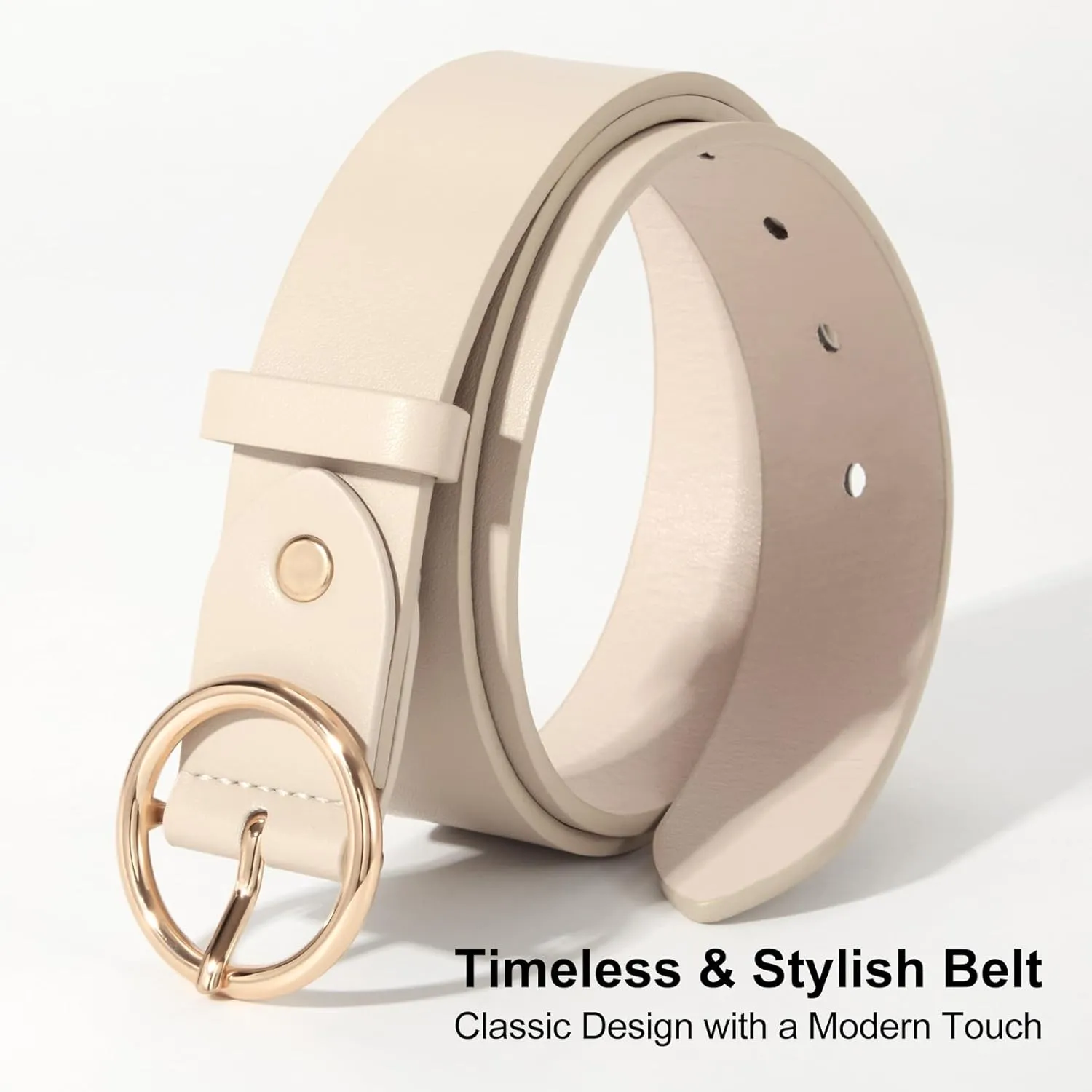 XZQTIVE Women Leather Belt with Circle Gold Buckle Fashion Ladies Waist Belt for Jeans Pants Dresses