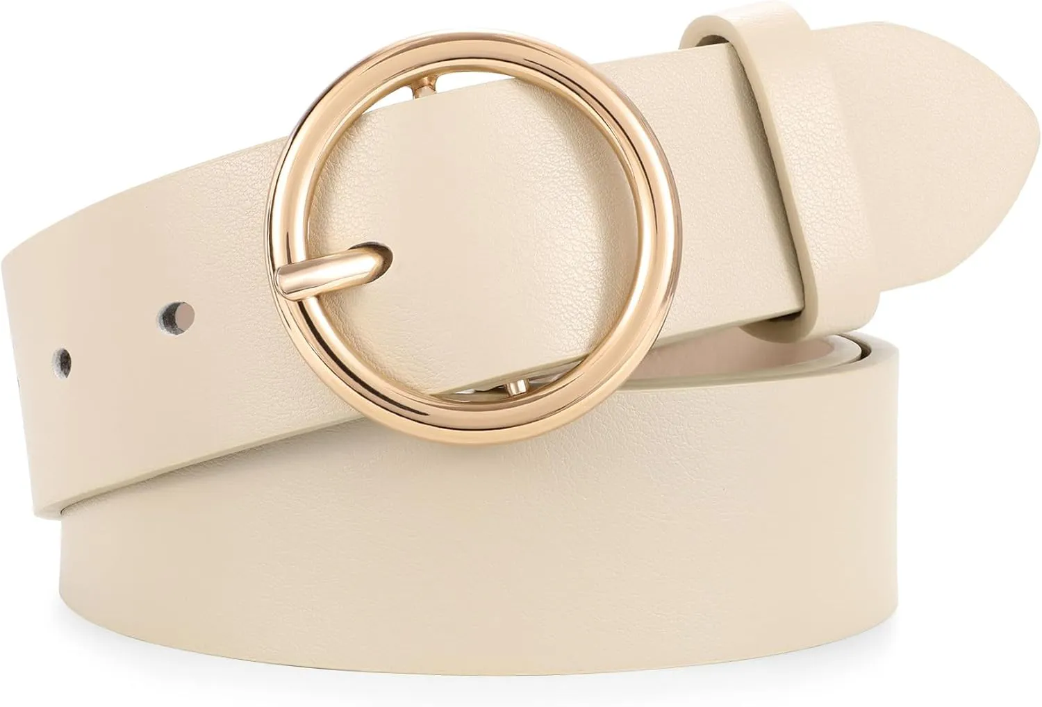XZQTIVE Women Leather Belt with Circle Gold Buckle Fashion Ladies Waist Belt for Jeans Pants Dresses