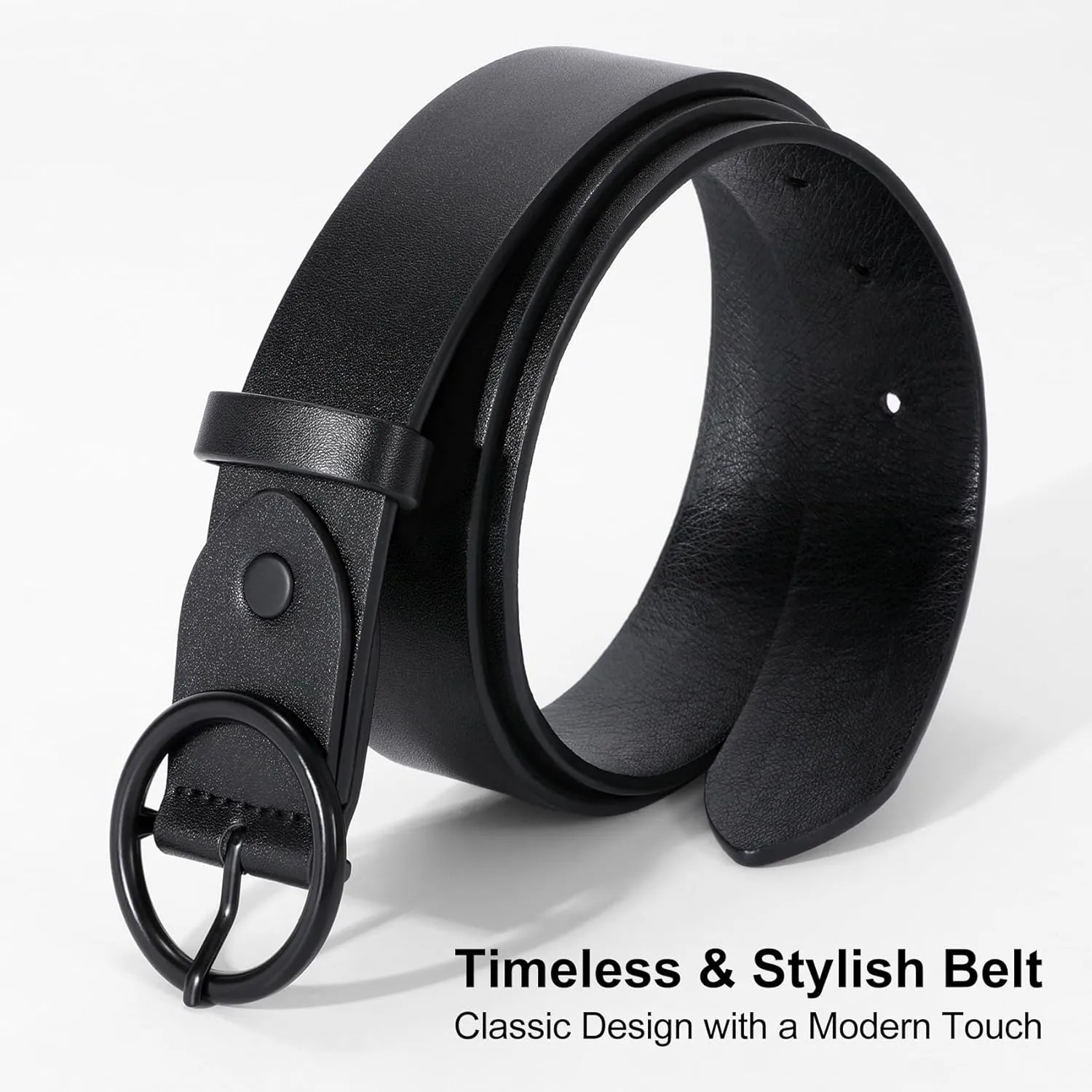 XZQTIVE Women Leather Belt with Circle Gold Buckle Fashion Ladies Waist Belt for Jeans Pants Dresses