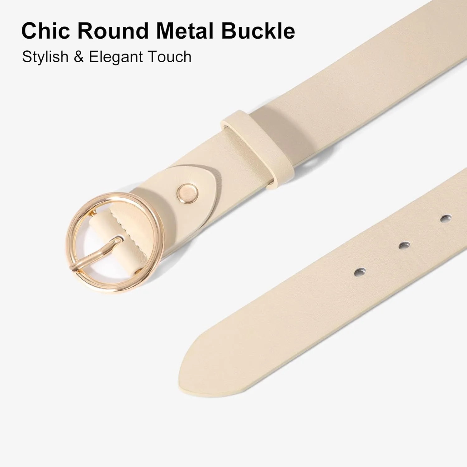 XZQTIVE Women Leather Belt with Circle Gold Buckle Fashion Ladies Waist Belt for Jeans Pants Dresses