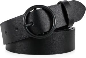 XZQTIVE Women Leather Belt with Circle Gold Buckle Fashion Ladies Waist Belt for Jeans Pants Dresses