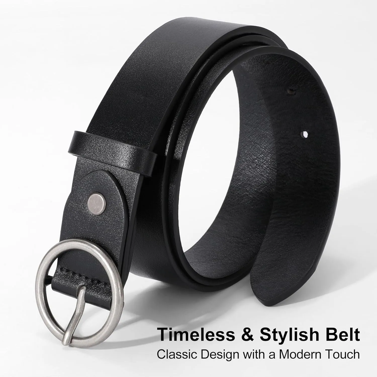 XZQTIVE Women Leather Belt with Circle Gold Buckle Fashion Ladies Waist Belt for Jeans Pants Dresses