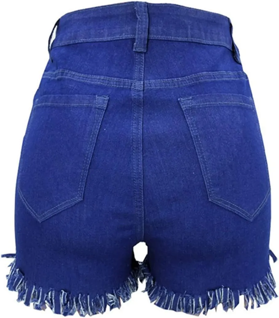 YOLAI Women's High Waisted Tassel Shorts Button Down Denim Shorts Sexy Jeans Shorts with Pockets