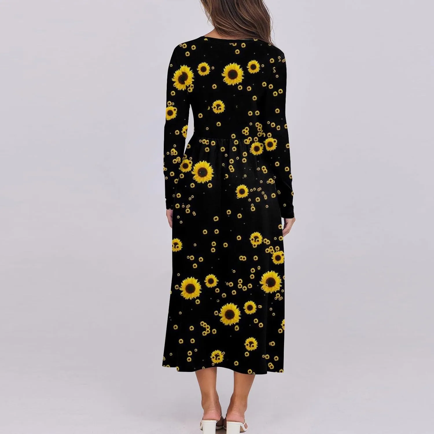 ZEFOTIM Long Sleeve Dress for Women Graphic Dresses with Pockets Long Dress Crewneck Dress Womens Spring Summer Dresses